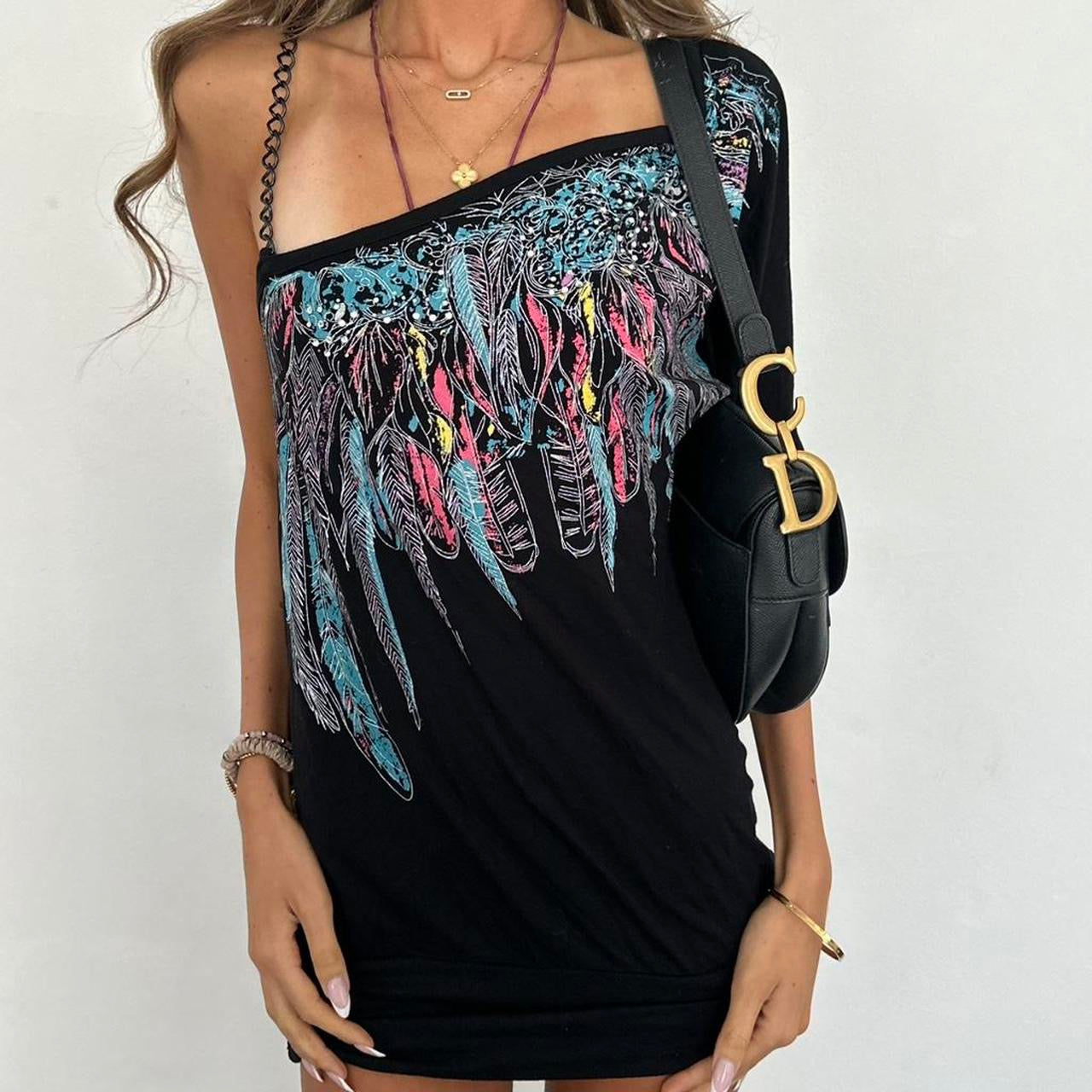 Vintage 00s feather pattern dress