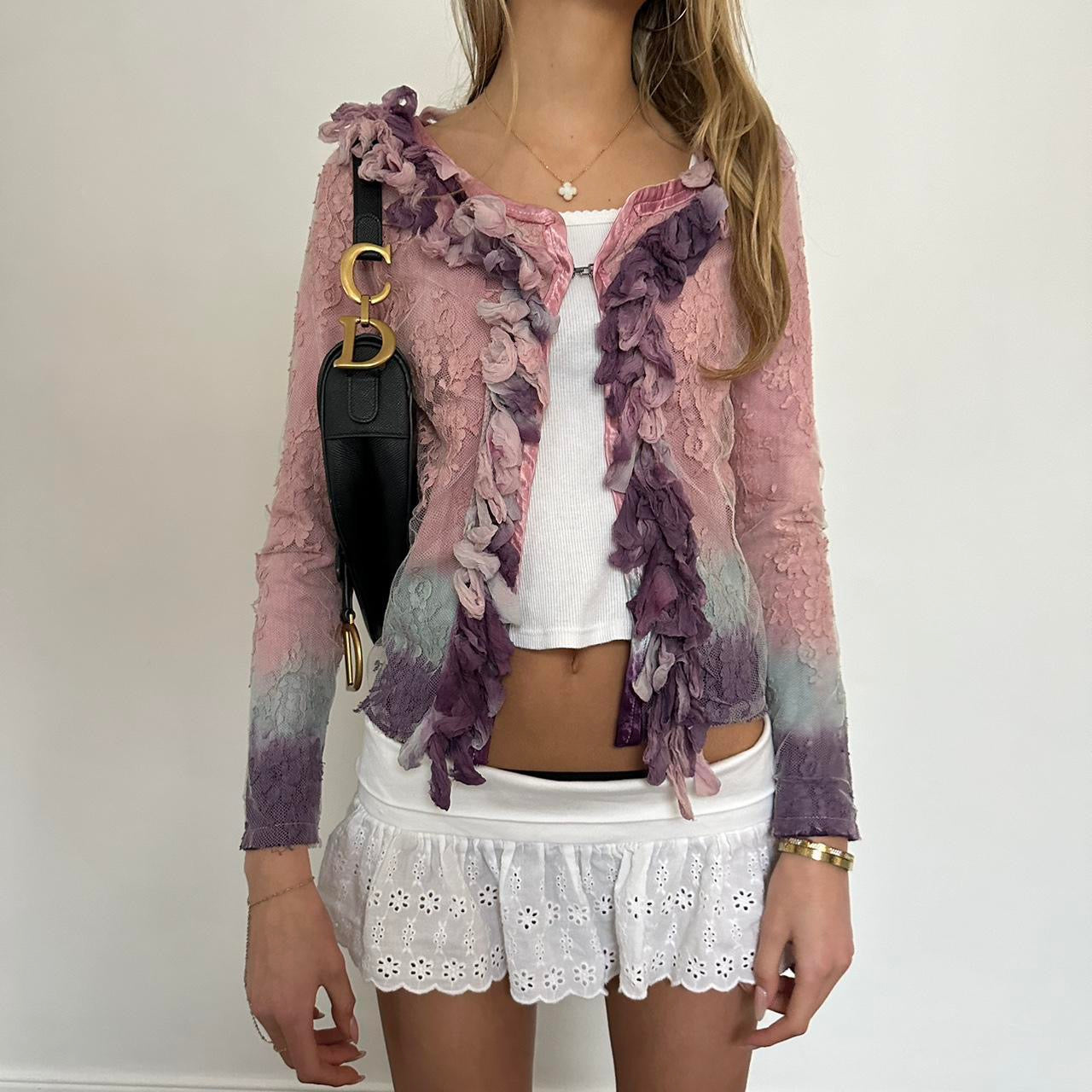 Vintage 90’s mesh floral trim cardigan