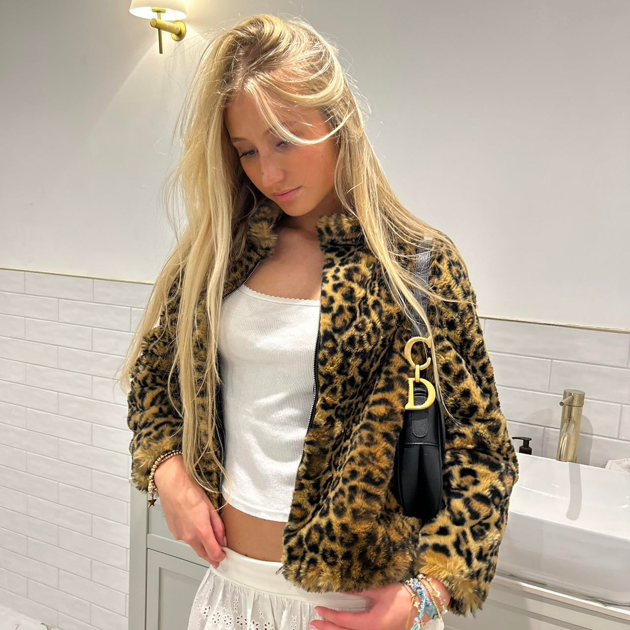 Vintage 2000’s leopard faux fur jacket