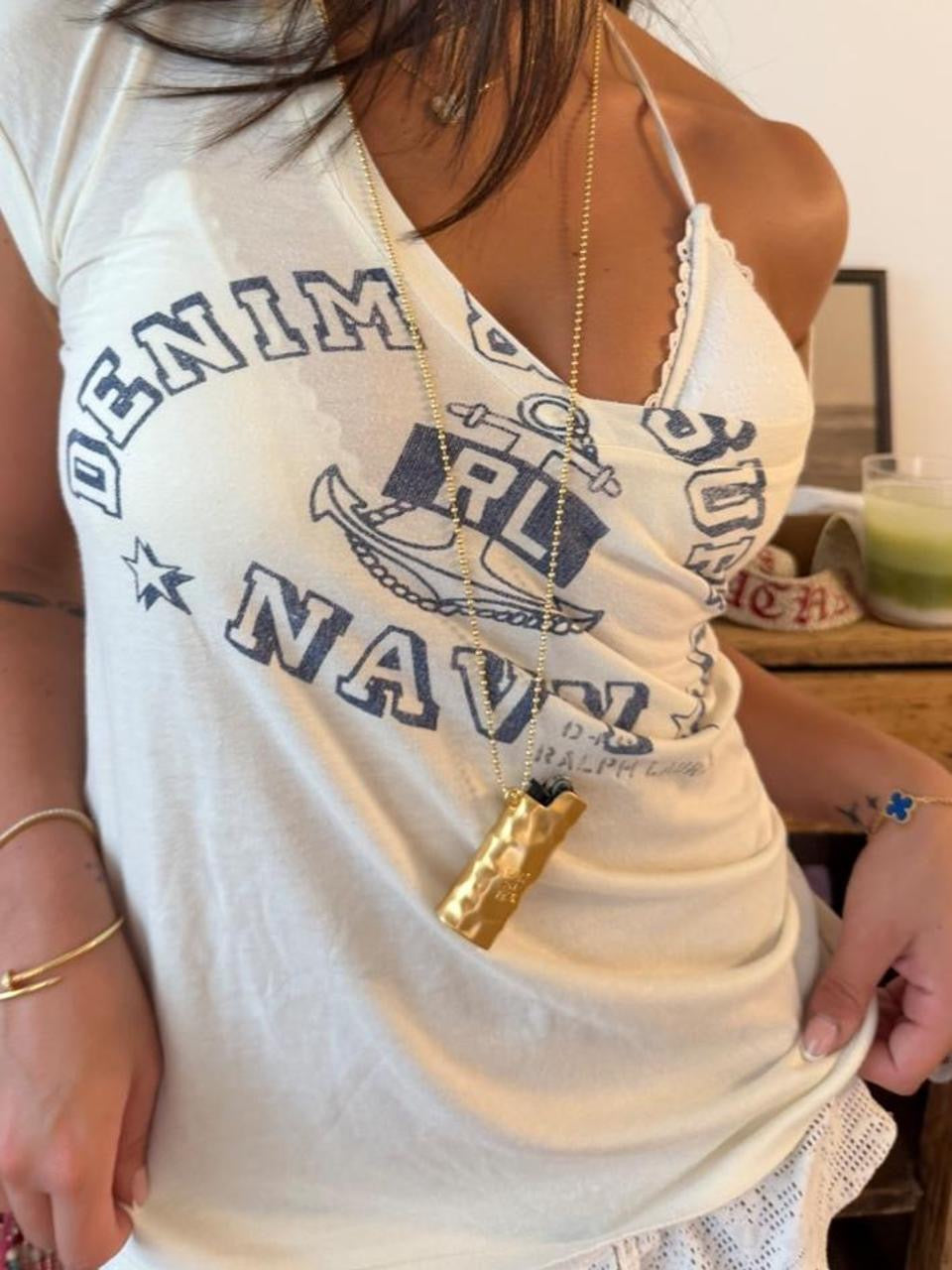 Vintage 00’s Ralph Lauren white off shoulder graphic top