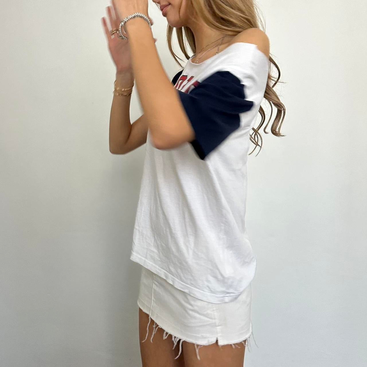 Vintage Ralph Lauren off shoulder navy and white top