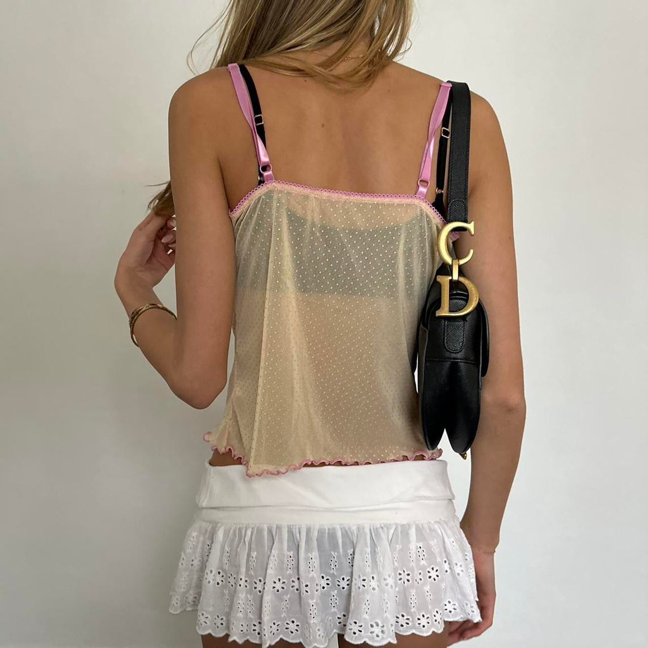 Vintage 2000’s pink and yellow mesh cami top