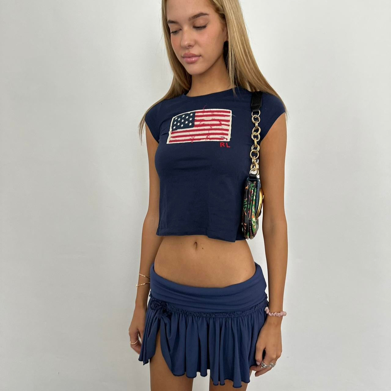 Vintage Ralph Lauren navy embroidered American flag baby tee