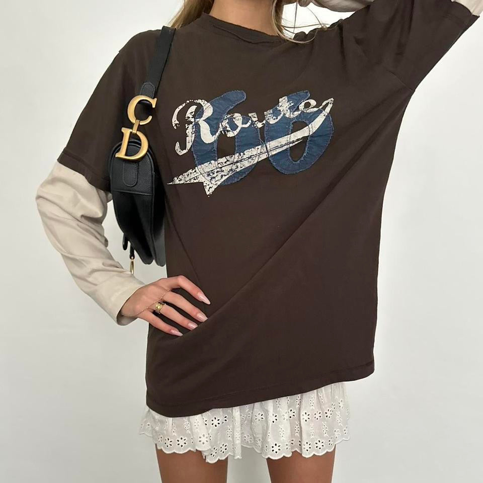 Vintage Route 66 graphic double layered long sleeve top