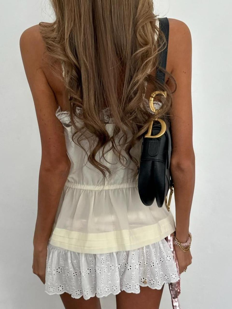 Vintage 00’s white cream lace babydoll top