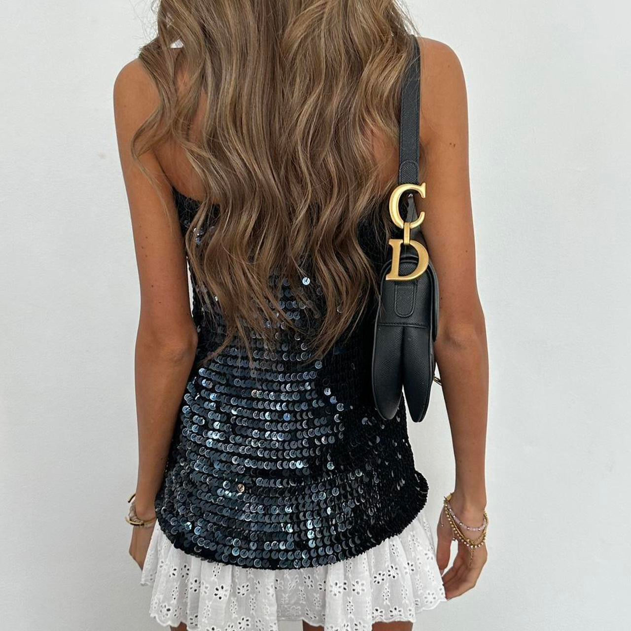 Vintage 2000s sequin crochet strapless top