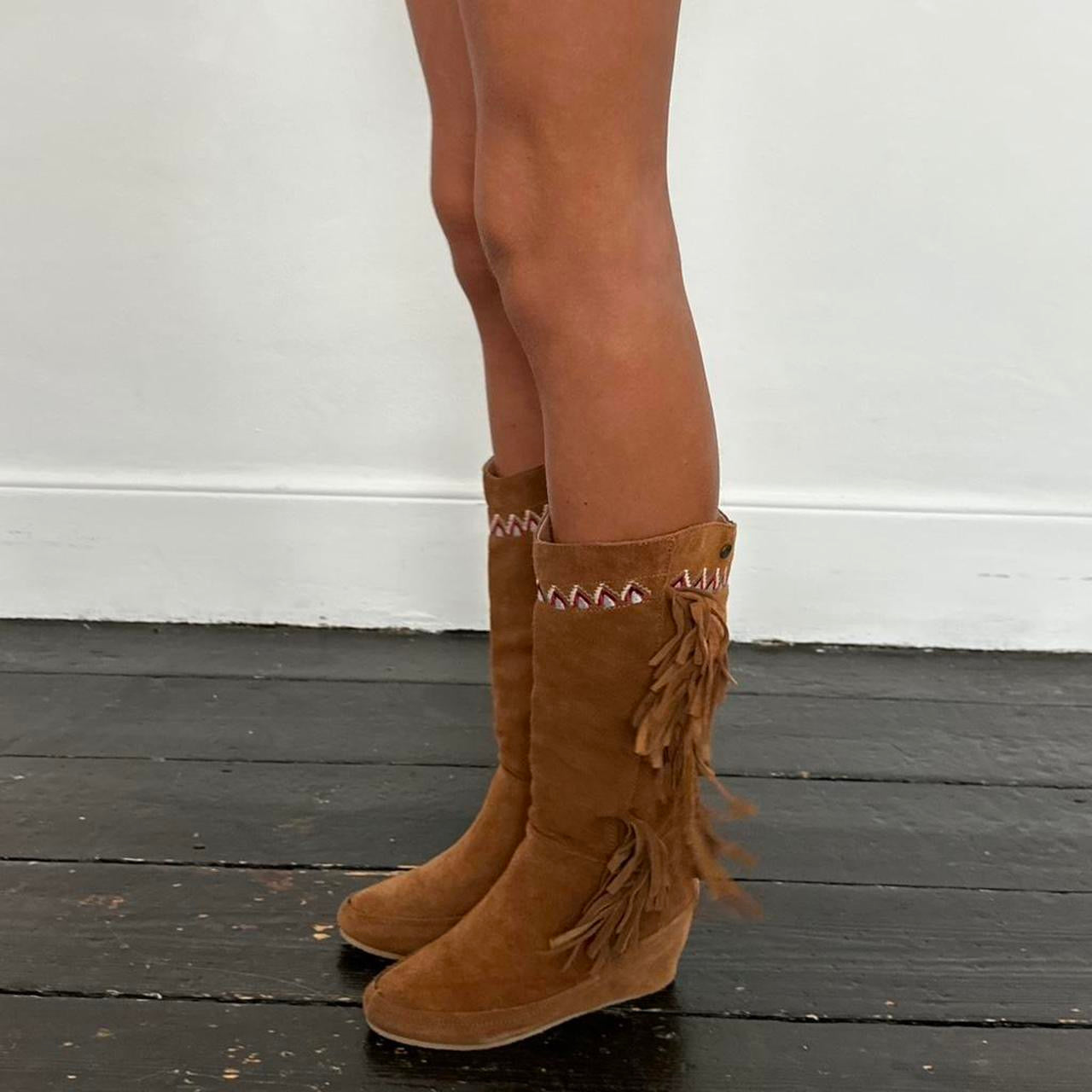 Vintage brown fringe bohemian boots
