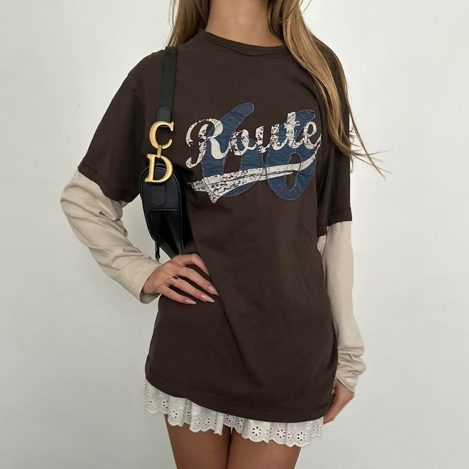 Vintage Route 66 graphic double layered long sleeve top