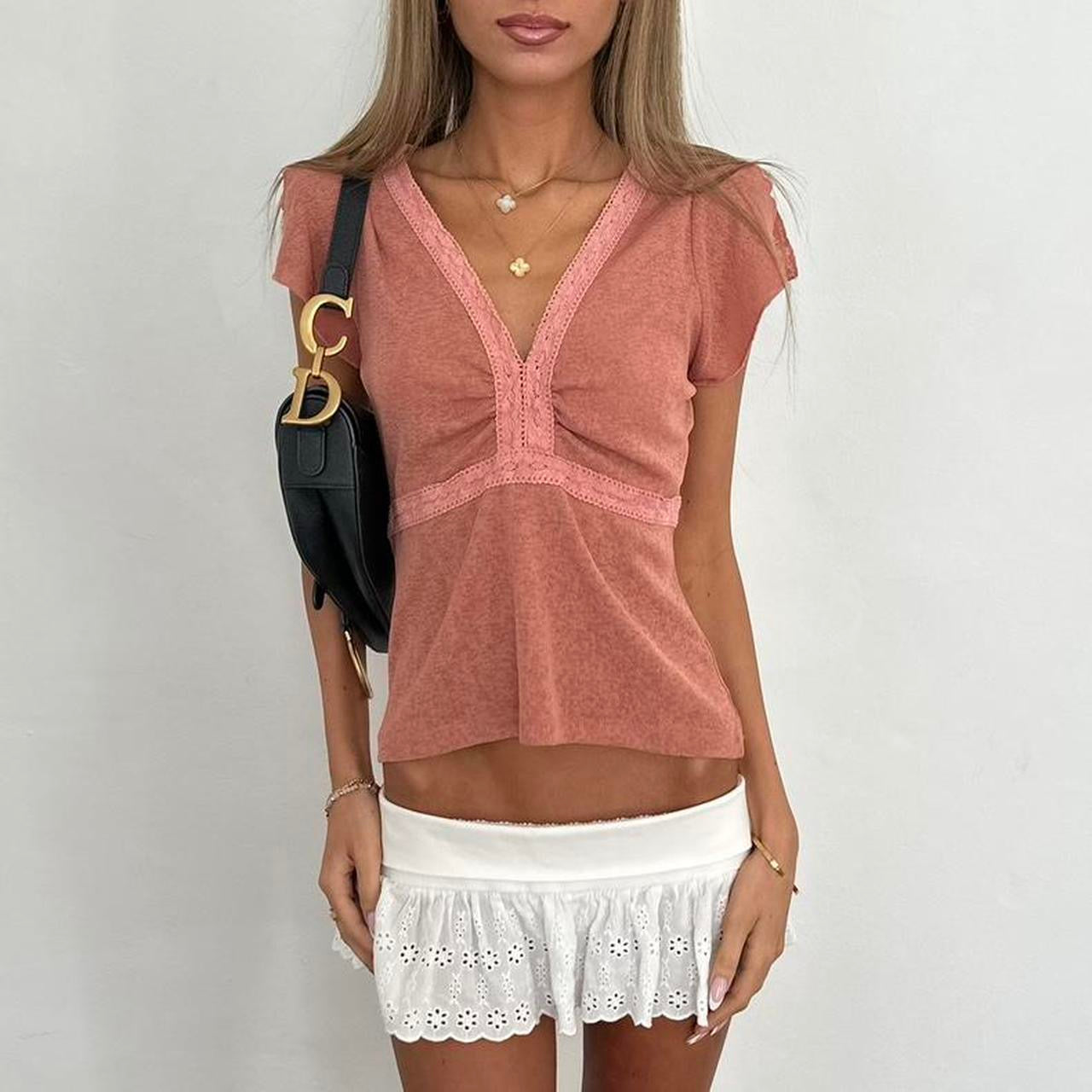 Vintage 90s pink lace mesh top