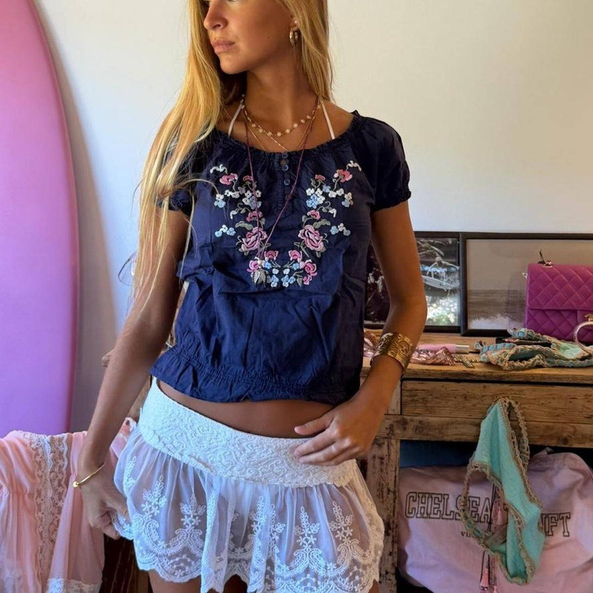 Vintage 00s blue boho top