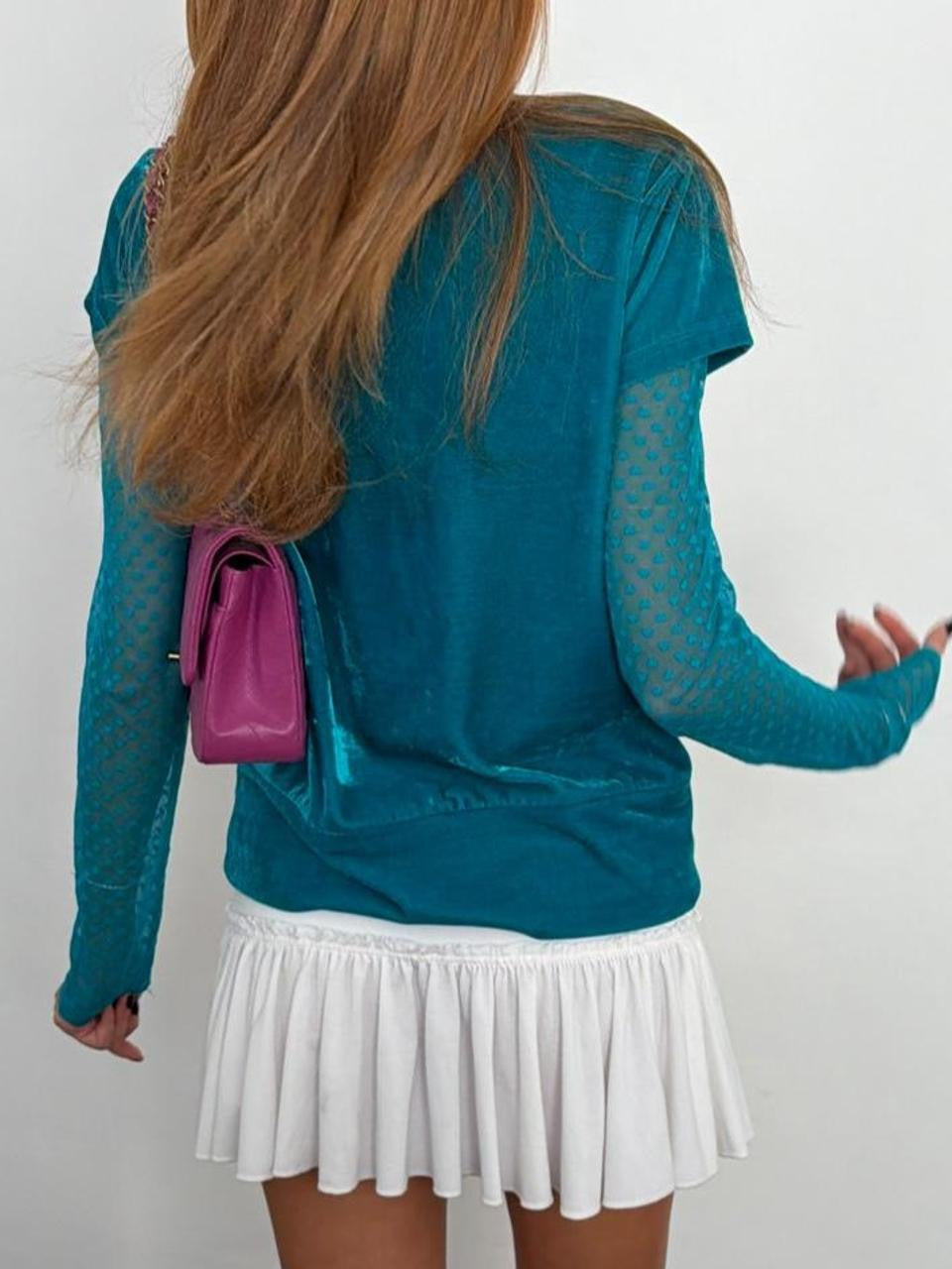 Vintage 00’s turquoise velvet cross design top