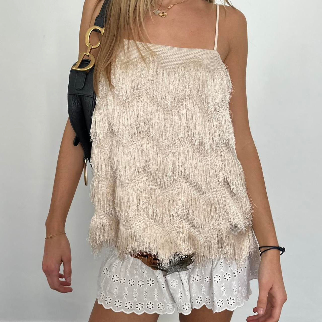 Vintage boho layered tassel cami top