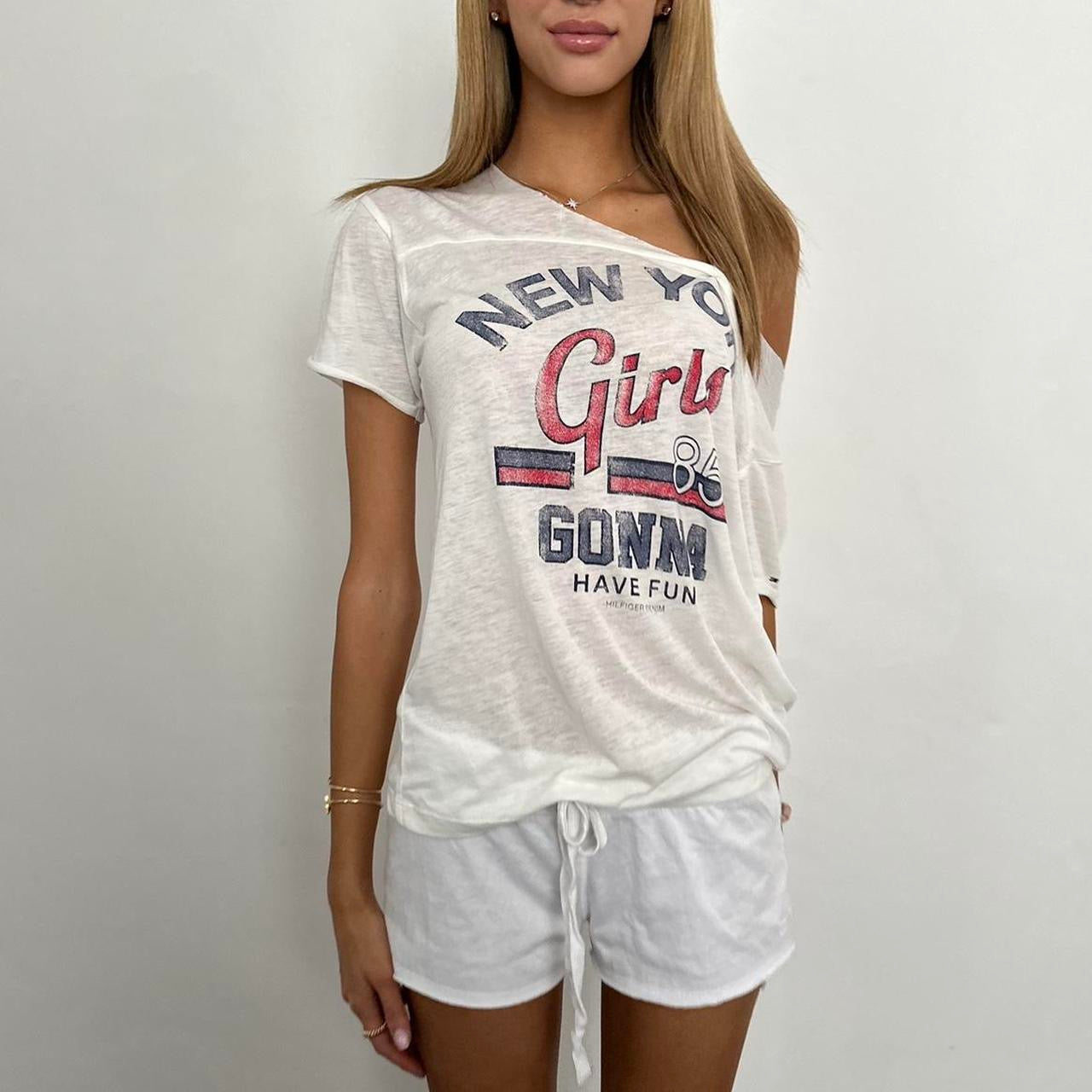 Vintage New York Girls white off the shoulder top