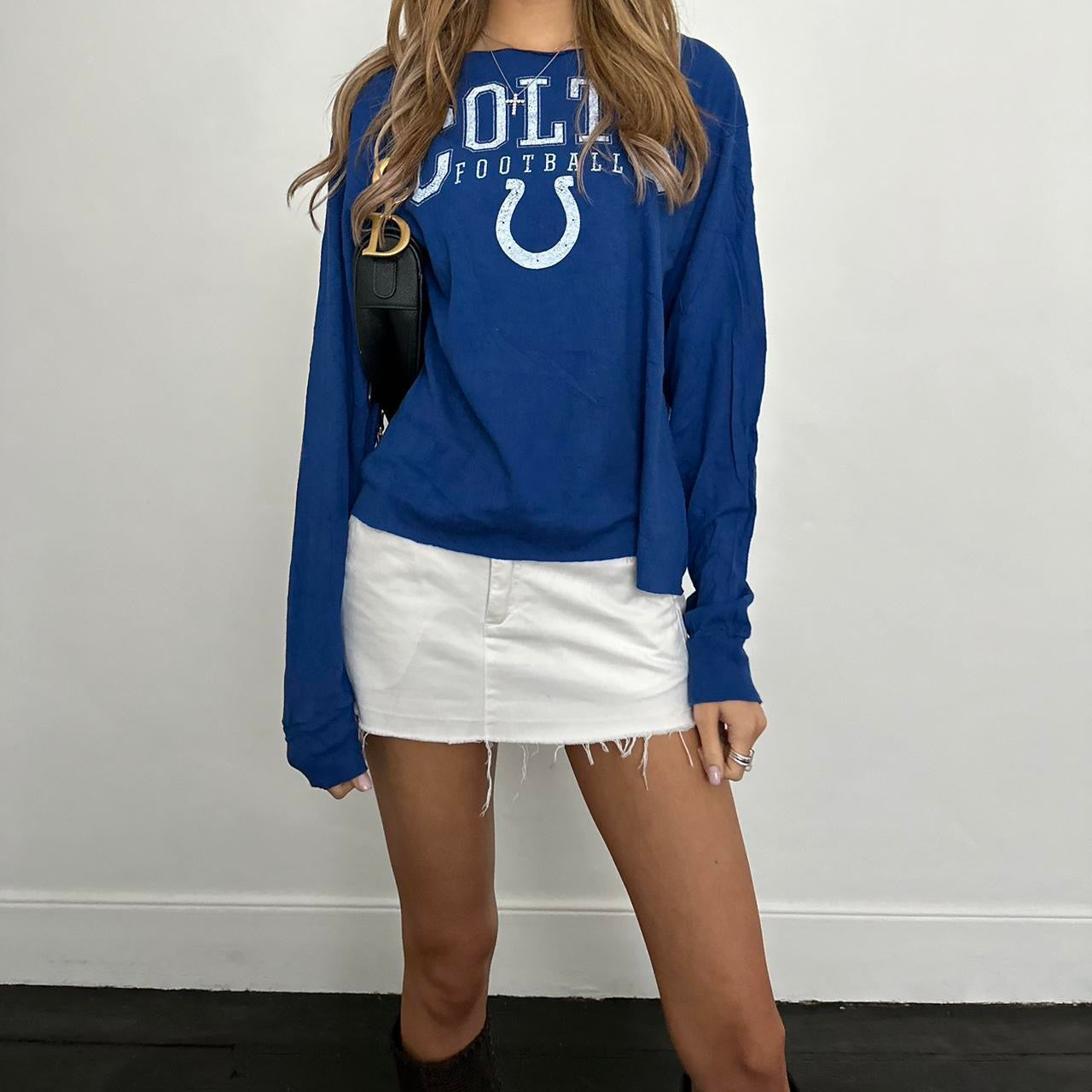 Vintage sporty football blue off shoulder top ♡