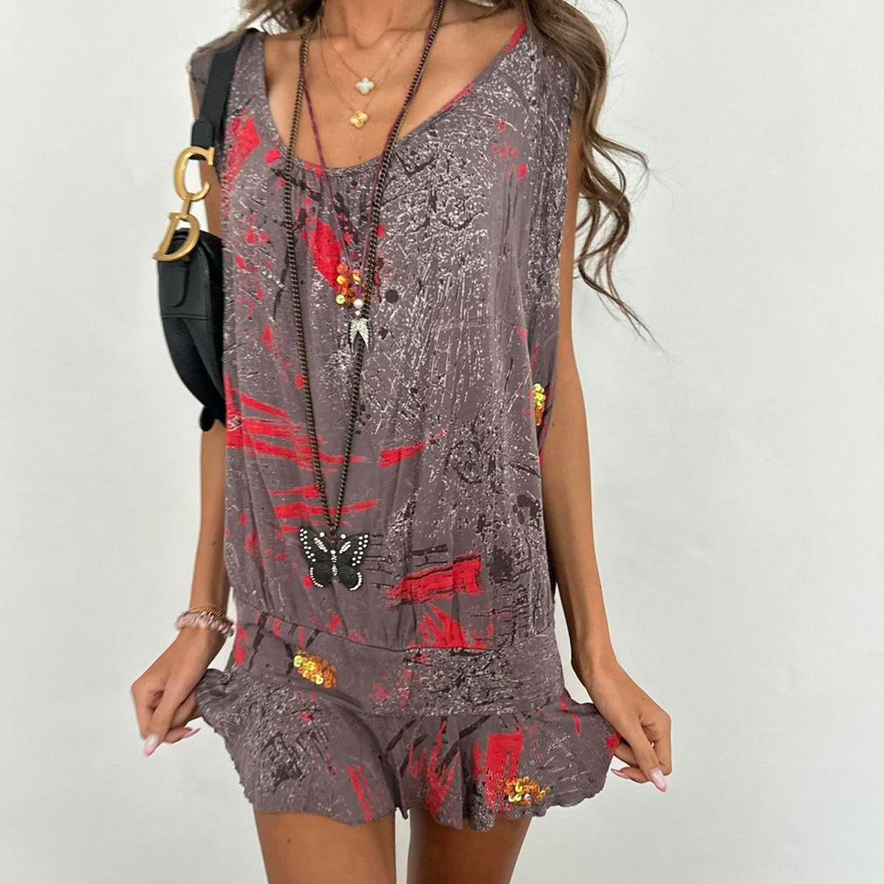 Vintage 00s graphic ruffle mini dress