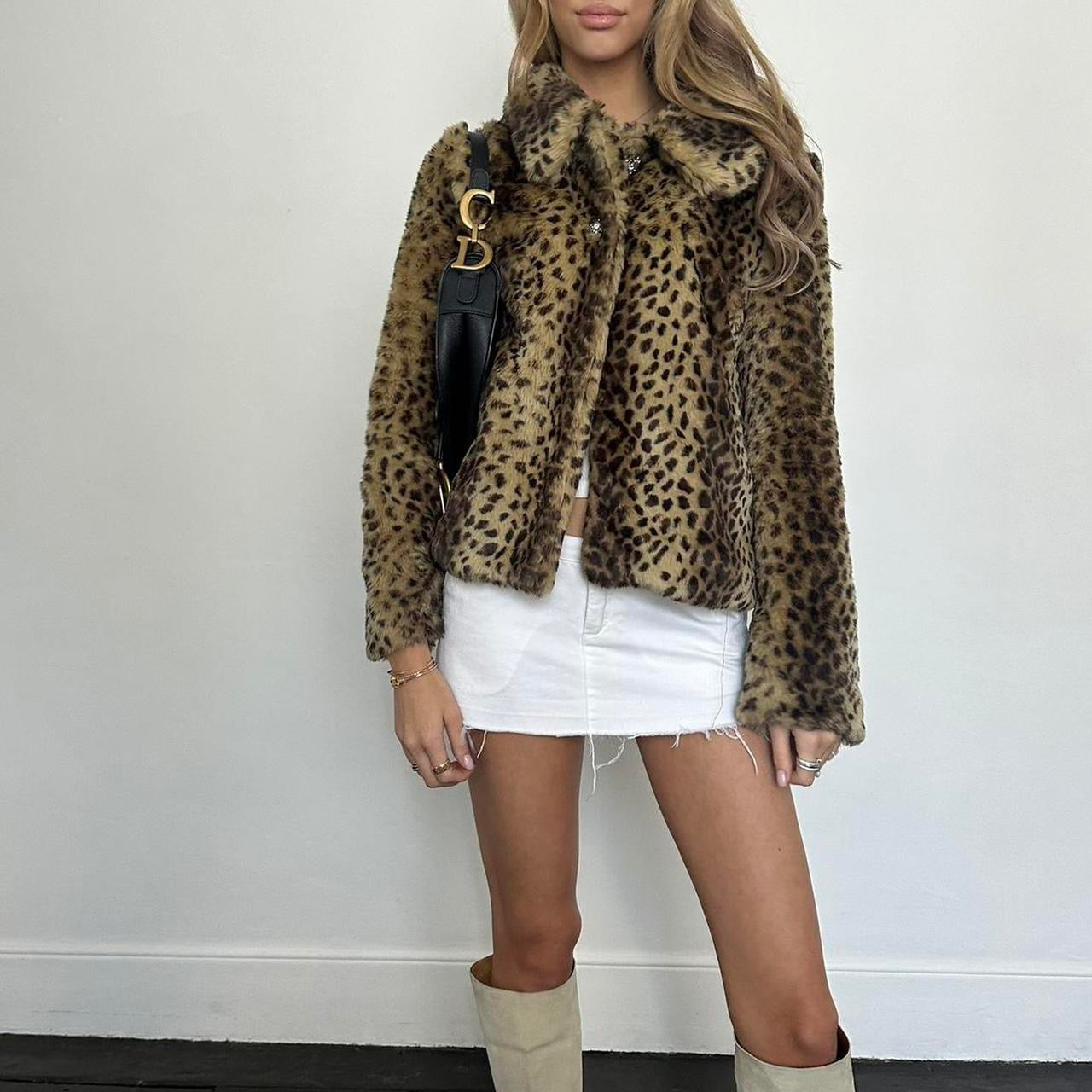 Vintage 2000’s leopard faux fur jacket