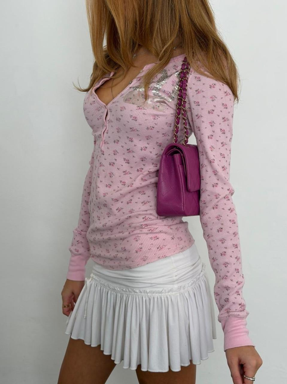 Vintage 2000’s Victoria’s Secret Pink floral waffle long sleeve top