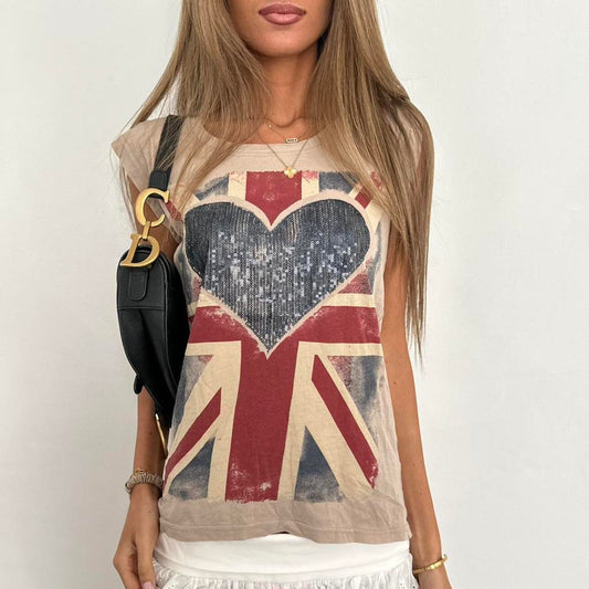 Vintage 2000’s Union Jack sequin heart top