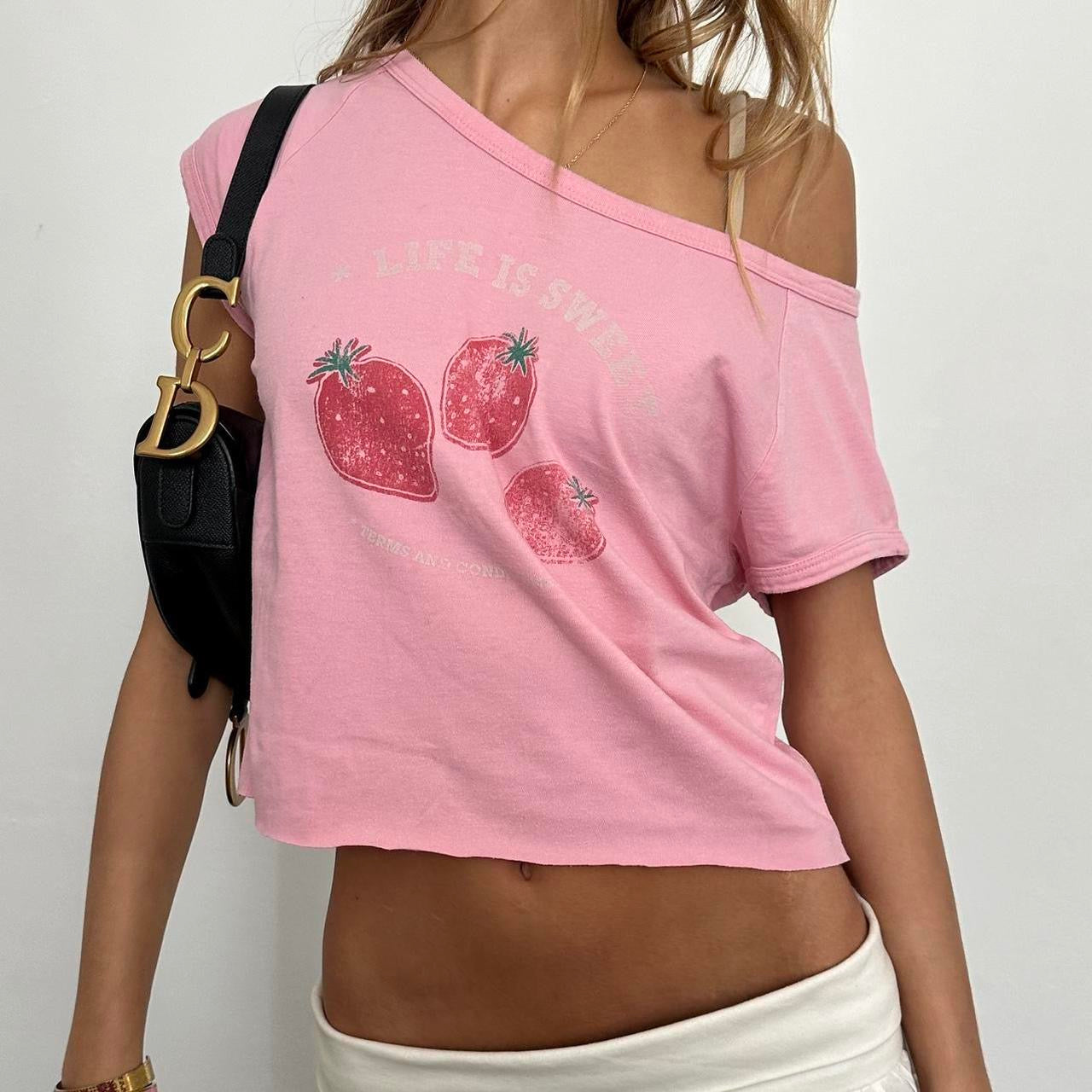 Vintage strawberry pink off shoulder baby tee 🩷