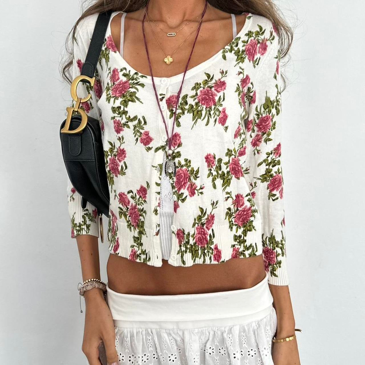 Vintage 2000s white floral cardigan top