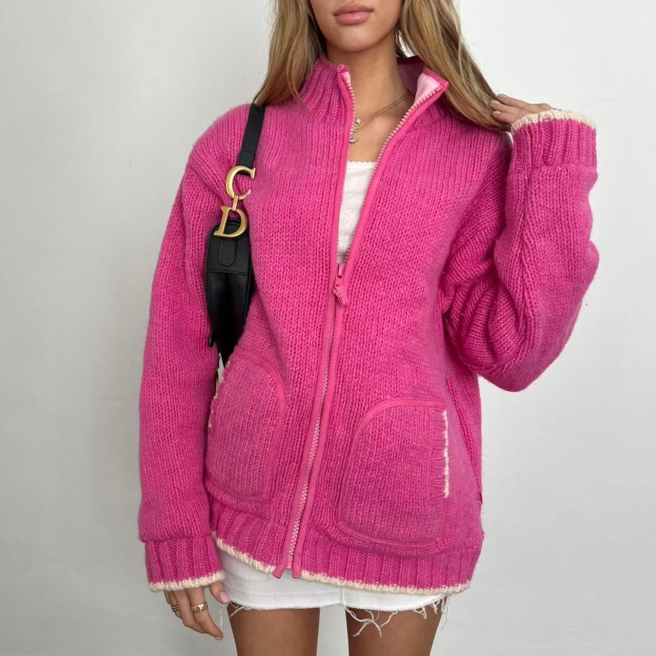 Vintage knitted pink zip up jacket