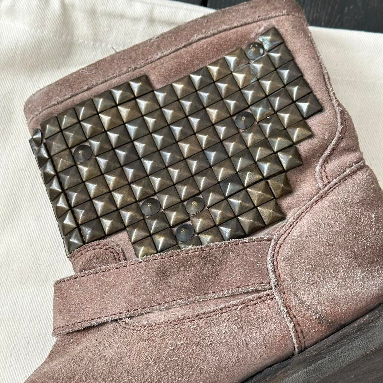 Vintage brown studded genuine leather ankle boots