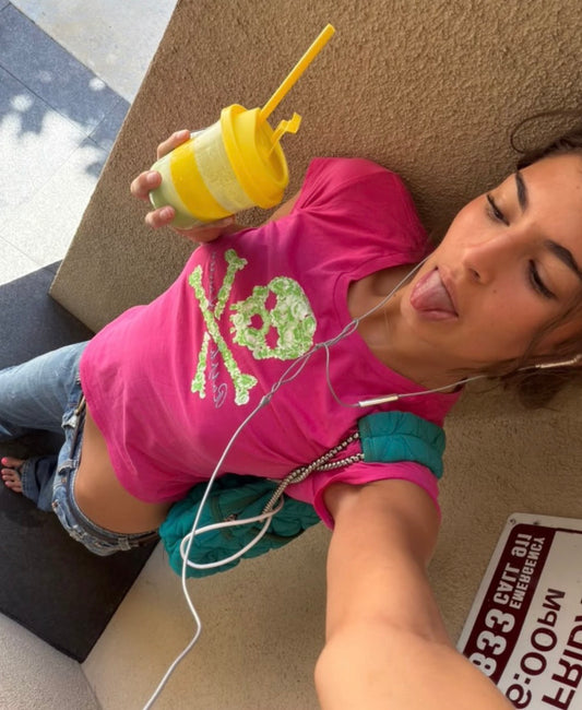 Vintage 2000’s Ralph Lauren pink skull and crossbones baby tee