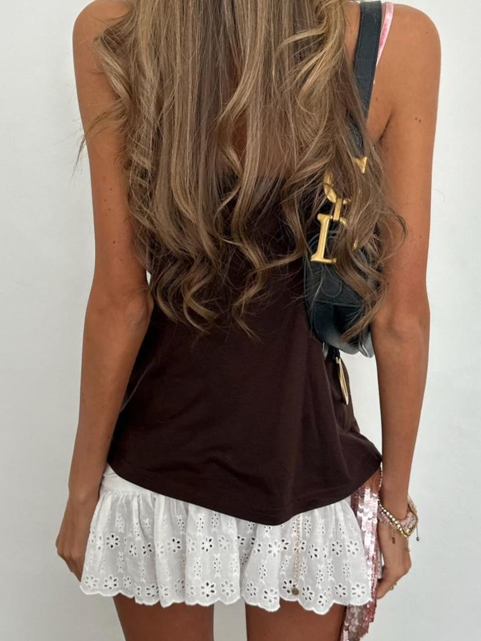 Vintage 00’s brown and pink lace cami top