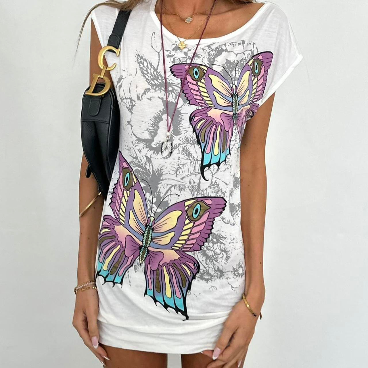 Vintage 00s butterfly graphic white mini dress