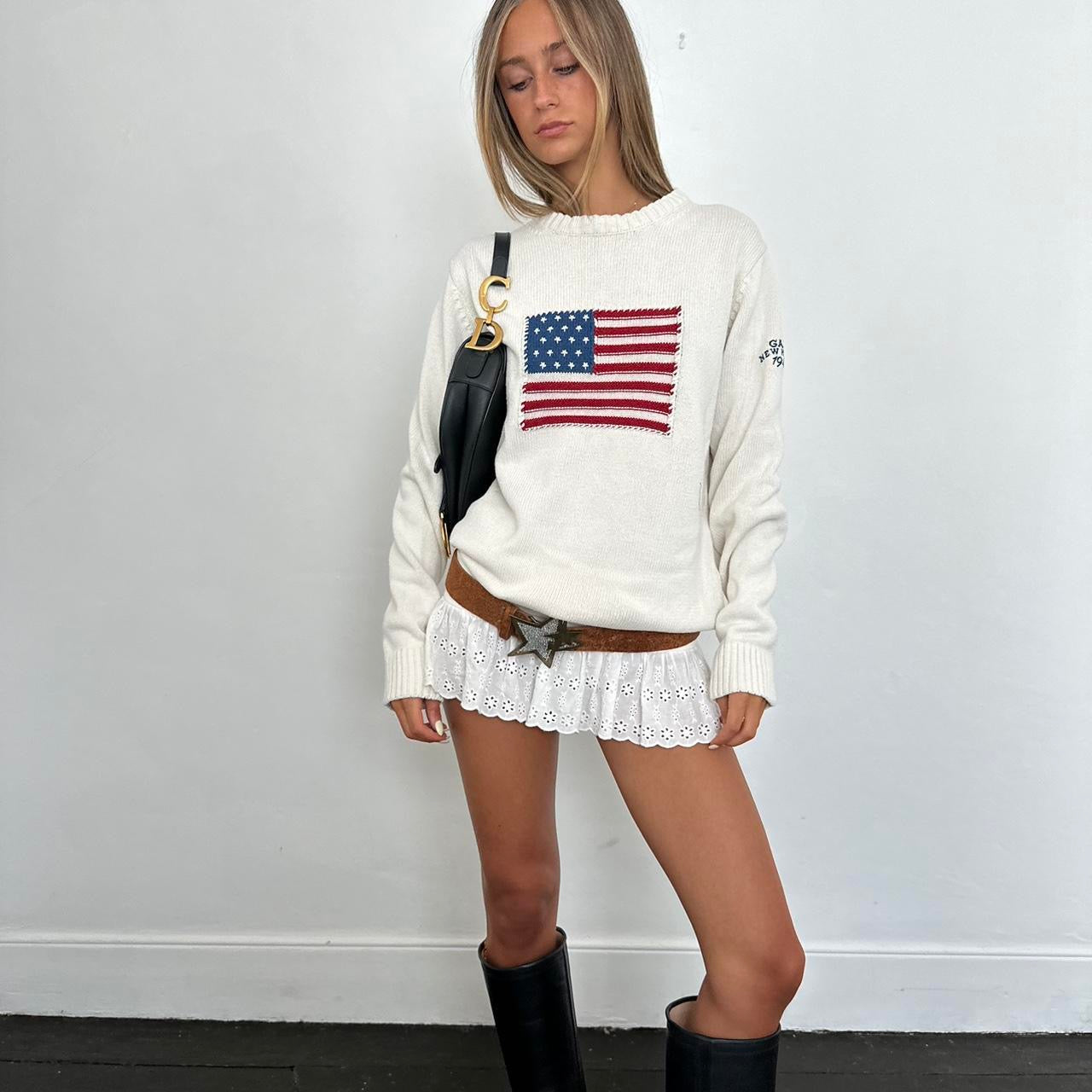 Vintage Gant American flag knitted white jumper
