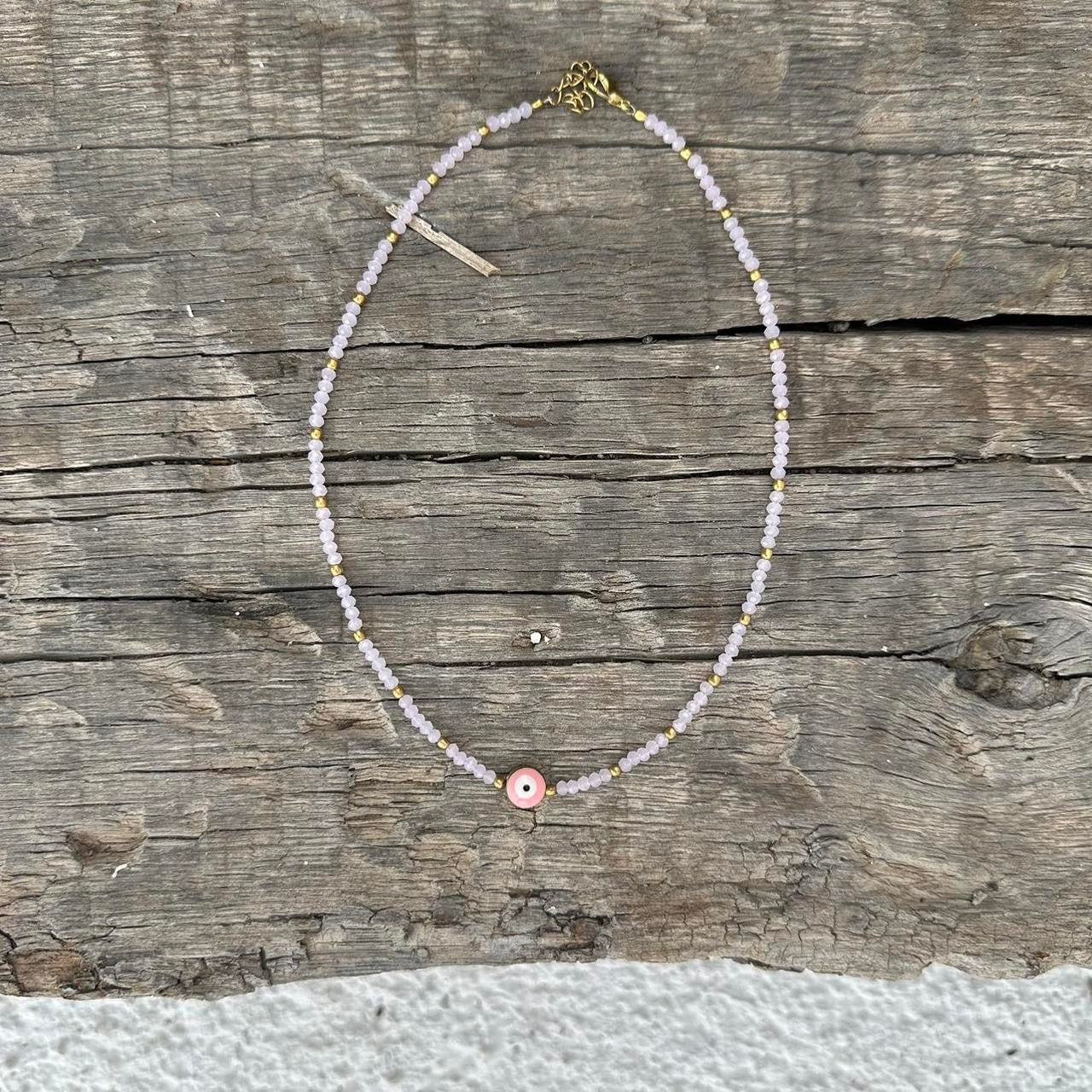 Handmade island pink 🧿 beaded necklace 🪸🐚