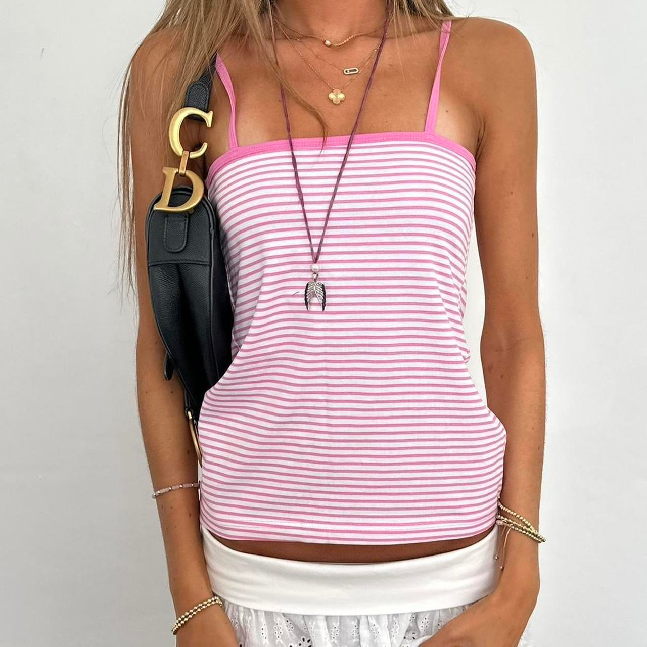 Vintage pink striped cami top