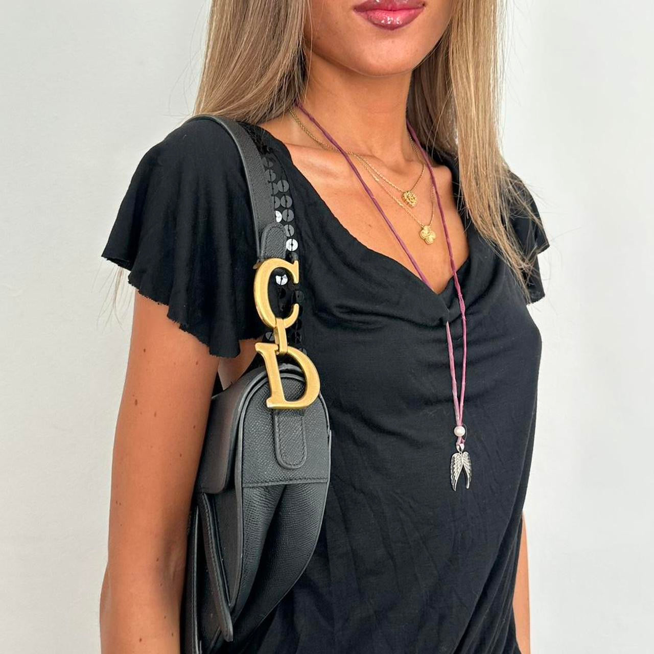 Vintage 2000’s black open back sequin top