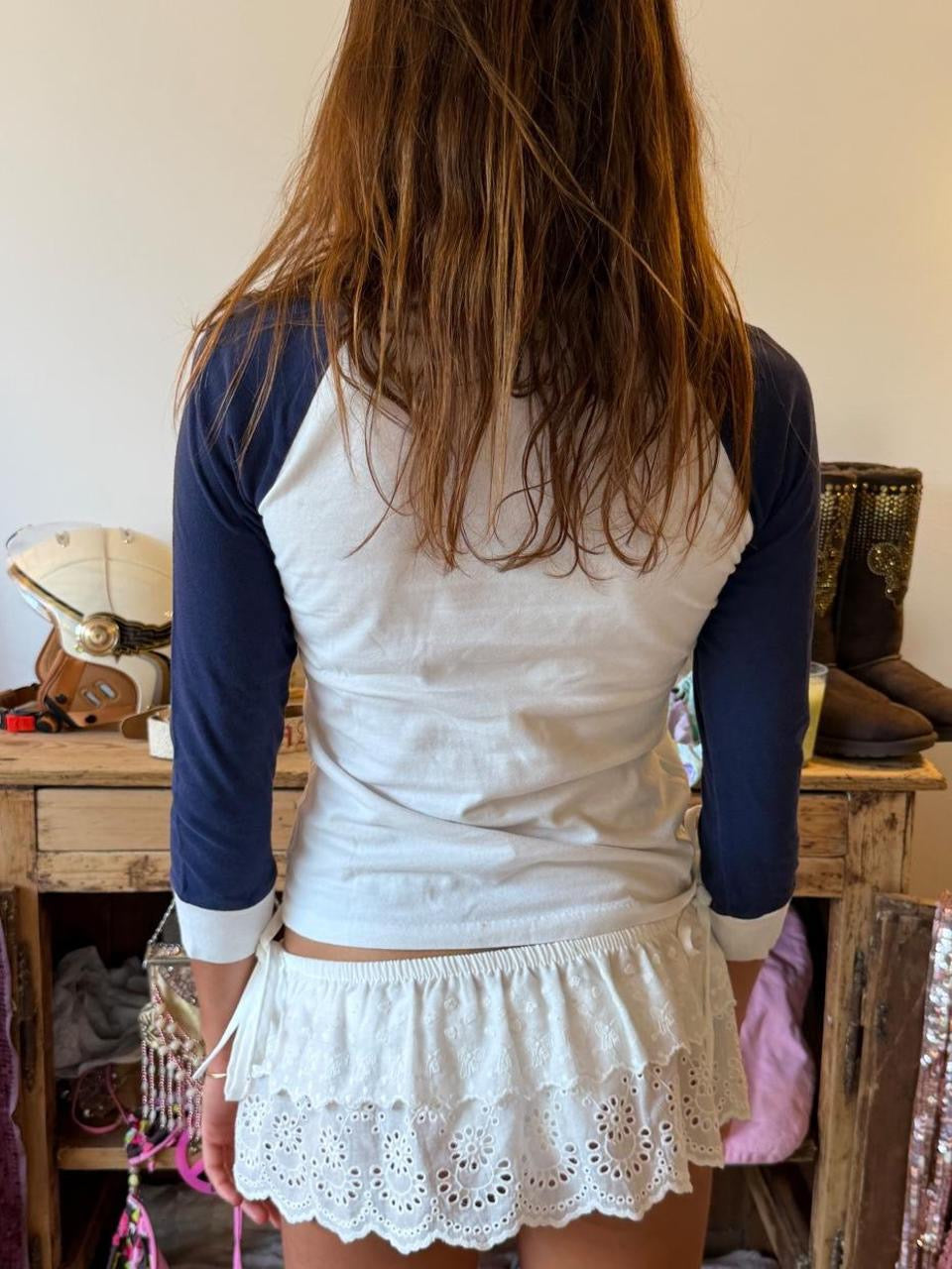 Vintage 00’s Polo Ralph Lauren white & navy long sleeve graphic top