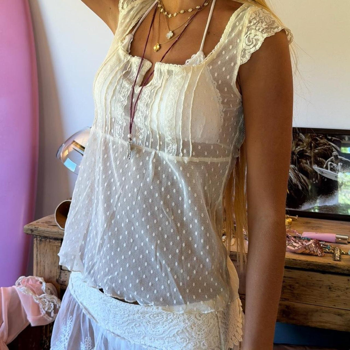 Vintage 00s white lace cami top