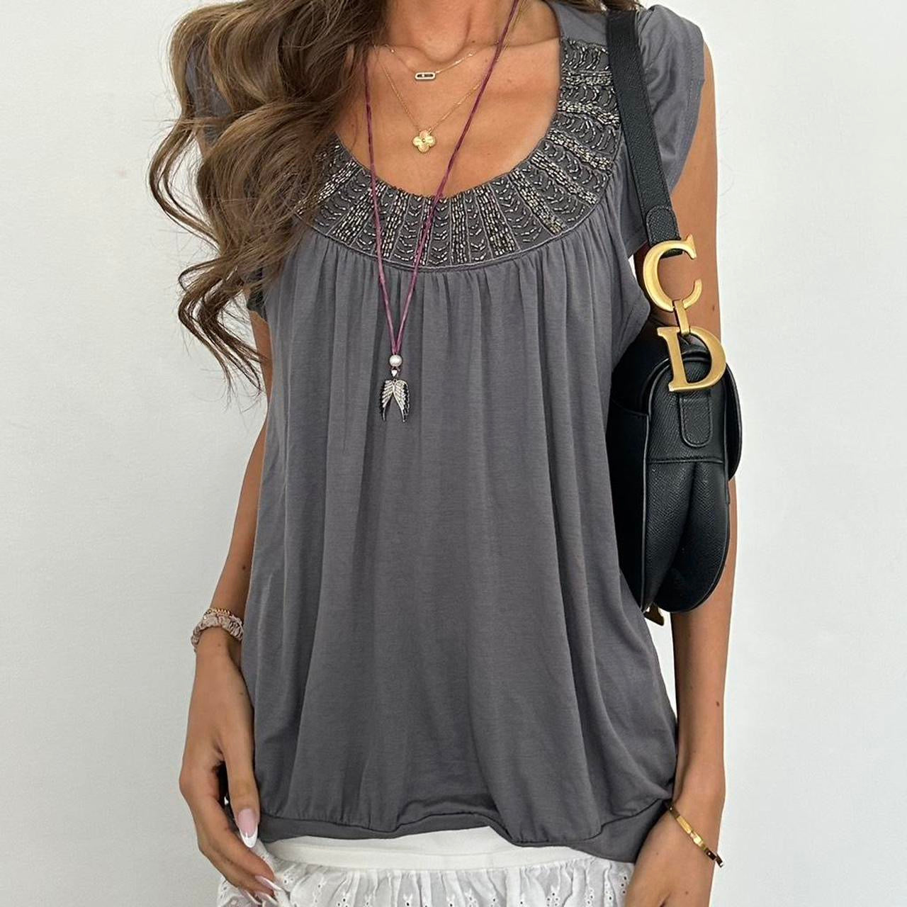 Vintage 00s embellished grey top