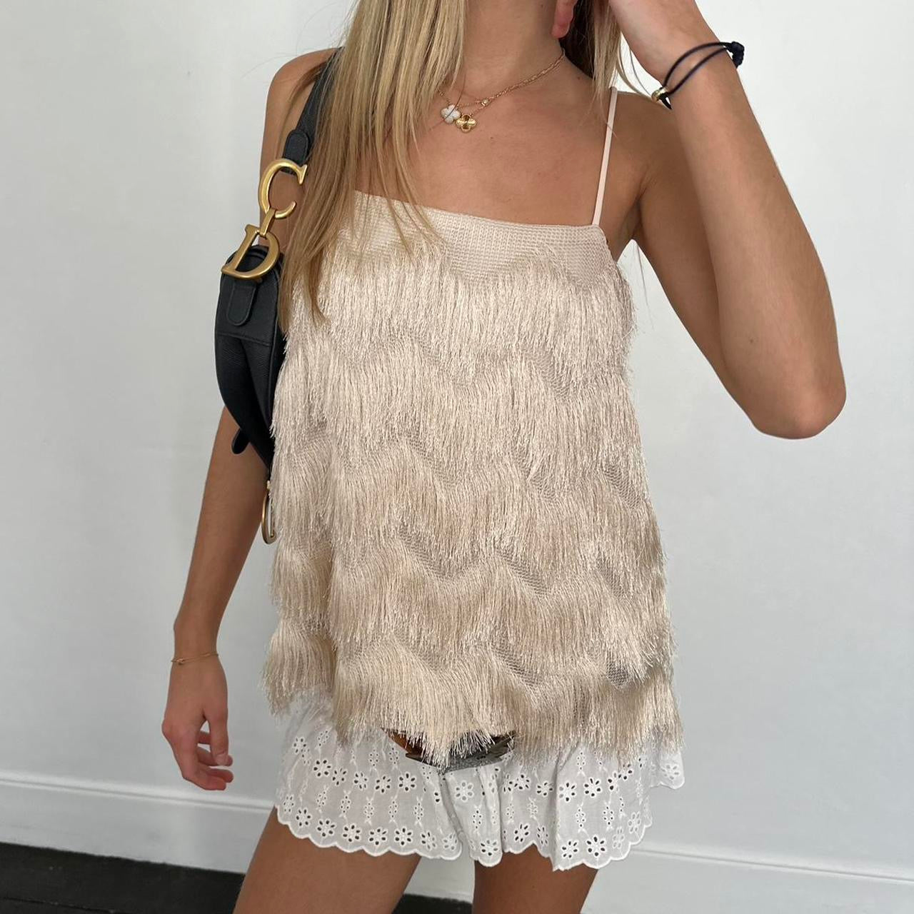 Vintage boho layered tassel cami top