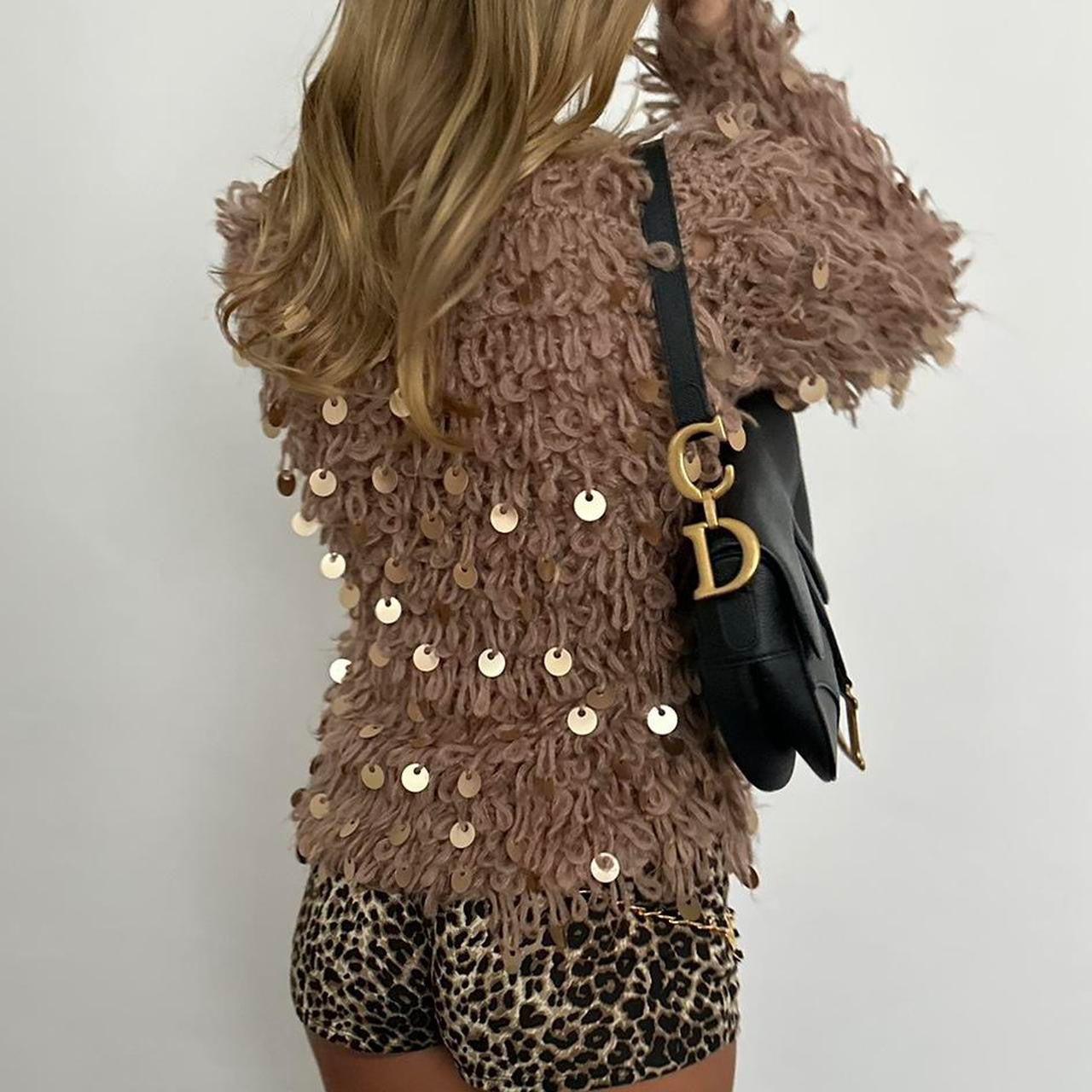 Vintage brown sequin knit cardigan