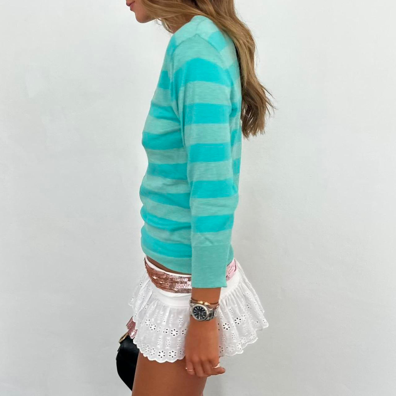 Vintage striped turquoise V neck preppy top