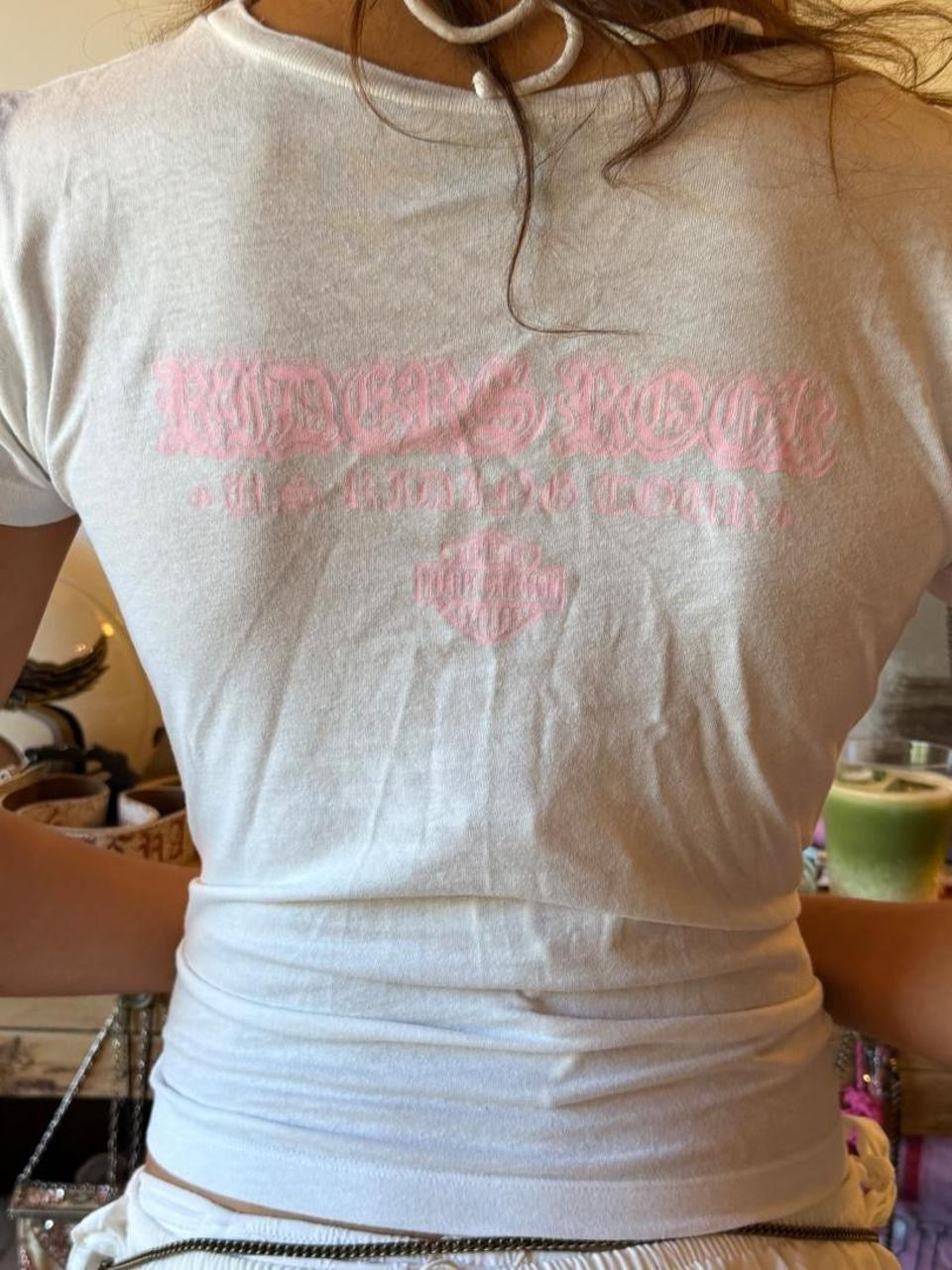Vintage 00’s Harley Davidson pink diamante baby tee