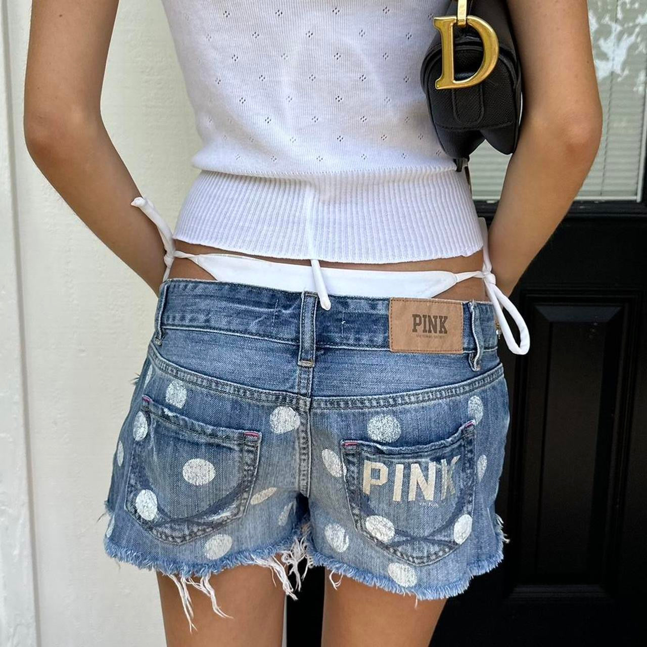 Vintage Victoria’s Secret 2000’s Pink polka dot denim shorts