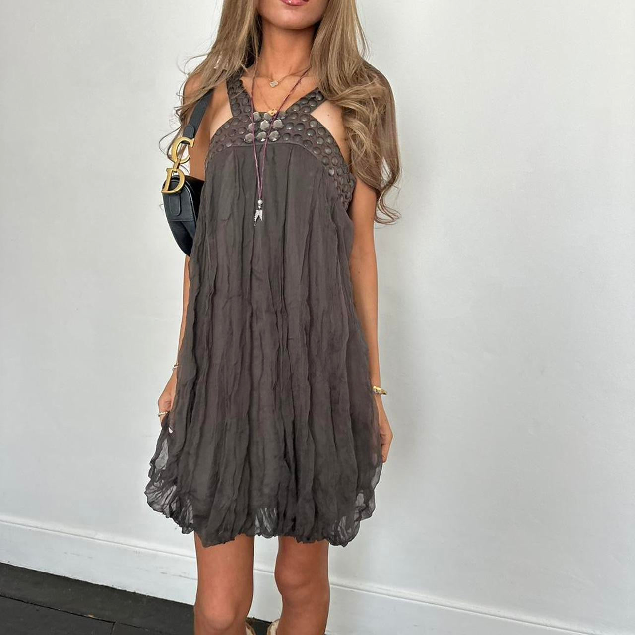 Vintage 00s brown boho mini dress