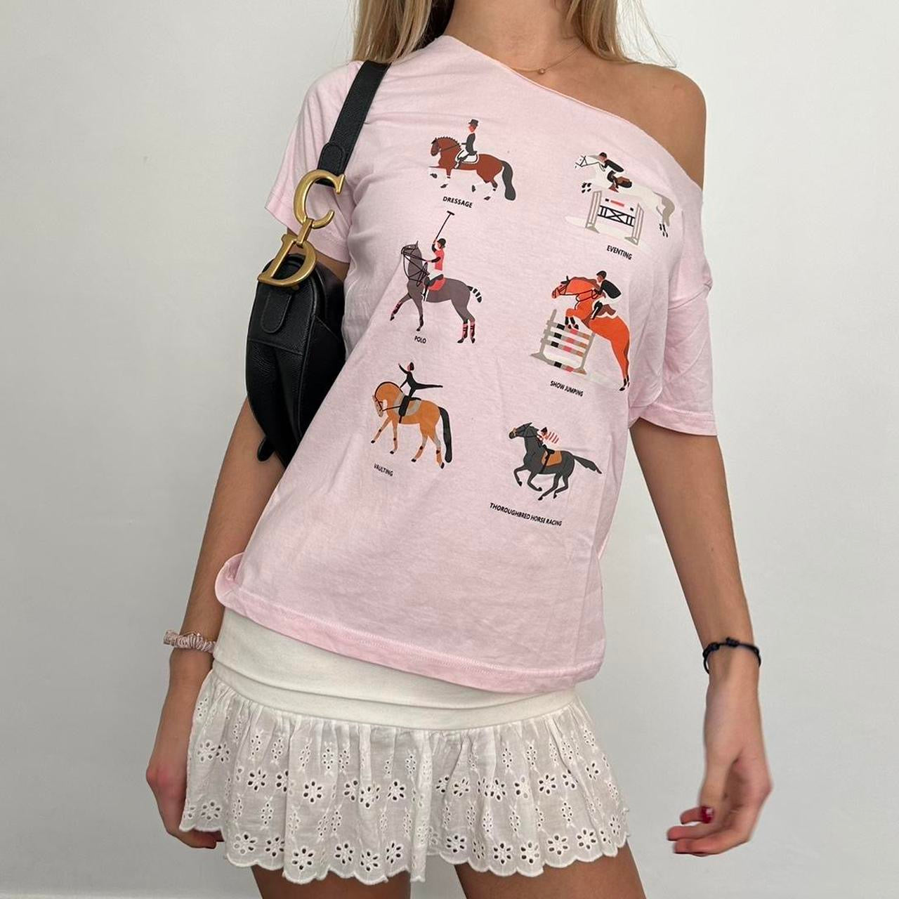 Vintage horse girl pink top