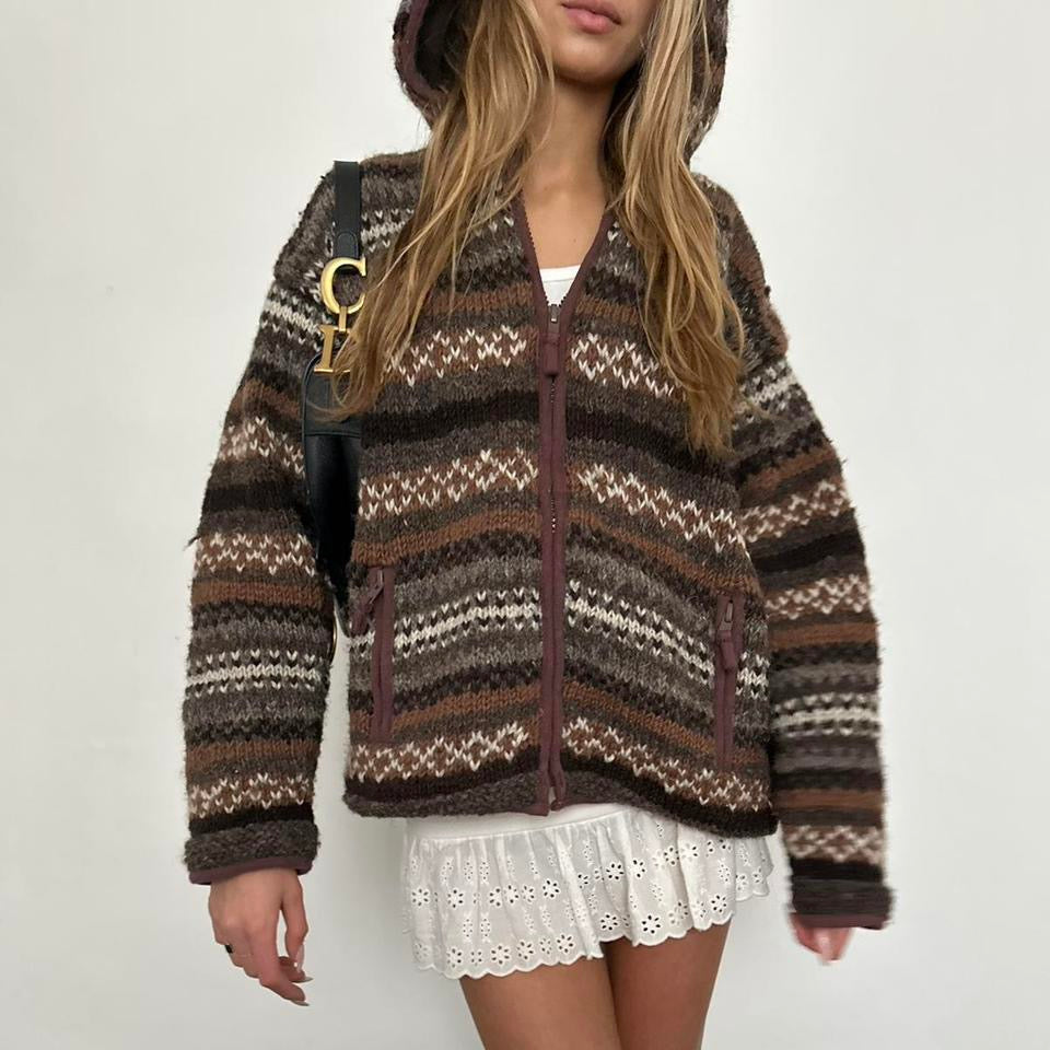 Vintage knitted brown fleece lined knit jacket