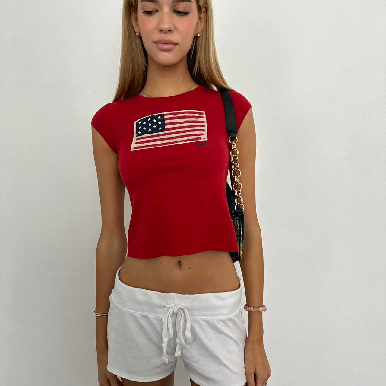 Vintage Ralph Lauren red embroidered American flag baby tee