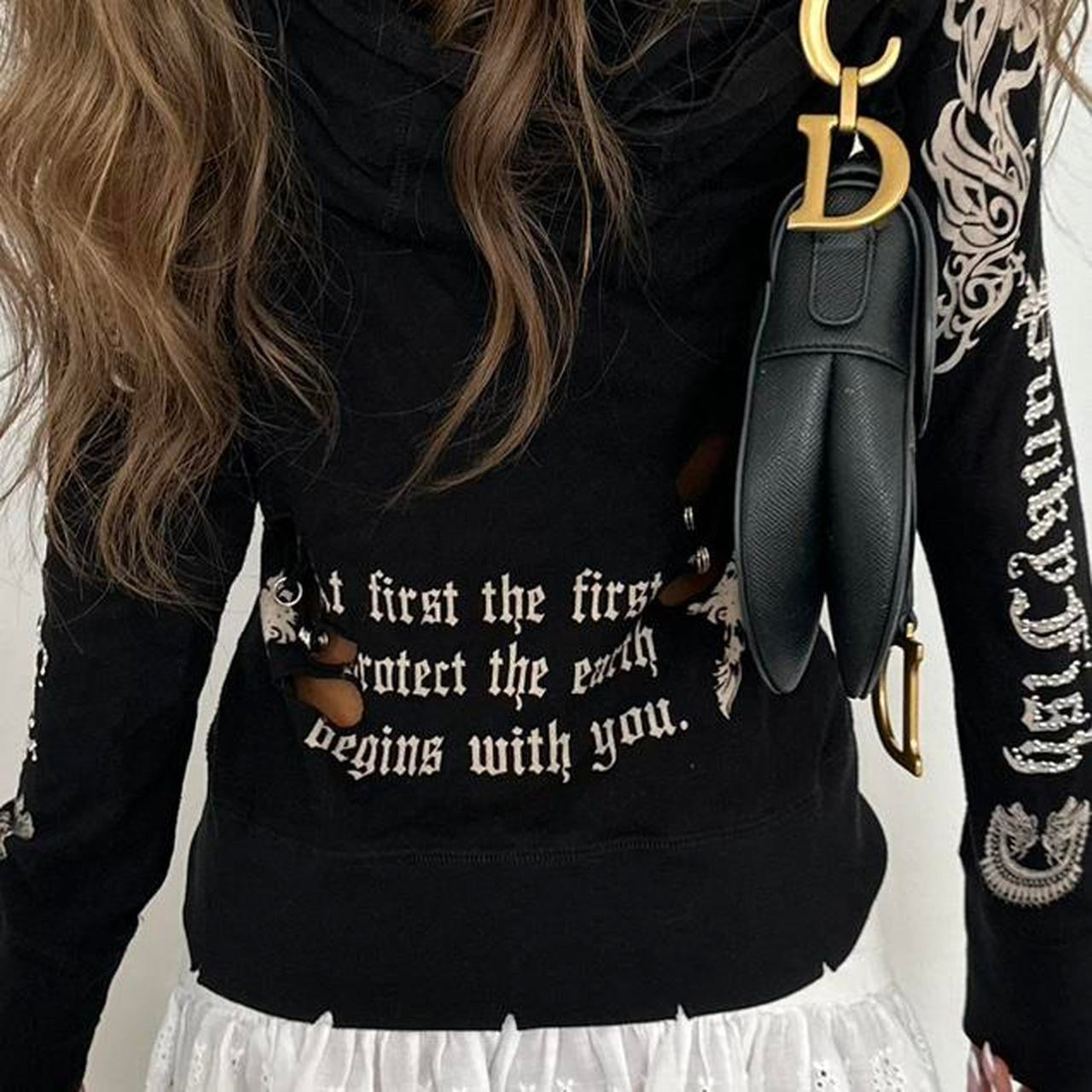 Vintage 2000’s black gothic script zip up hoodie