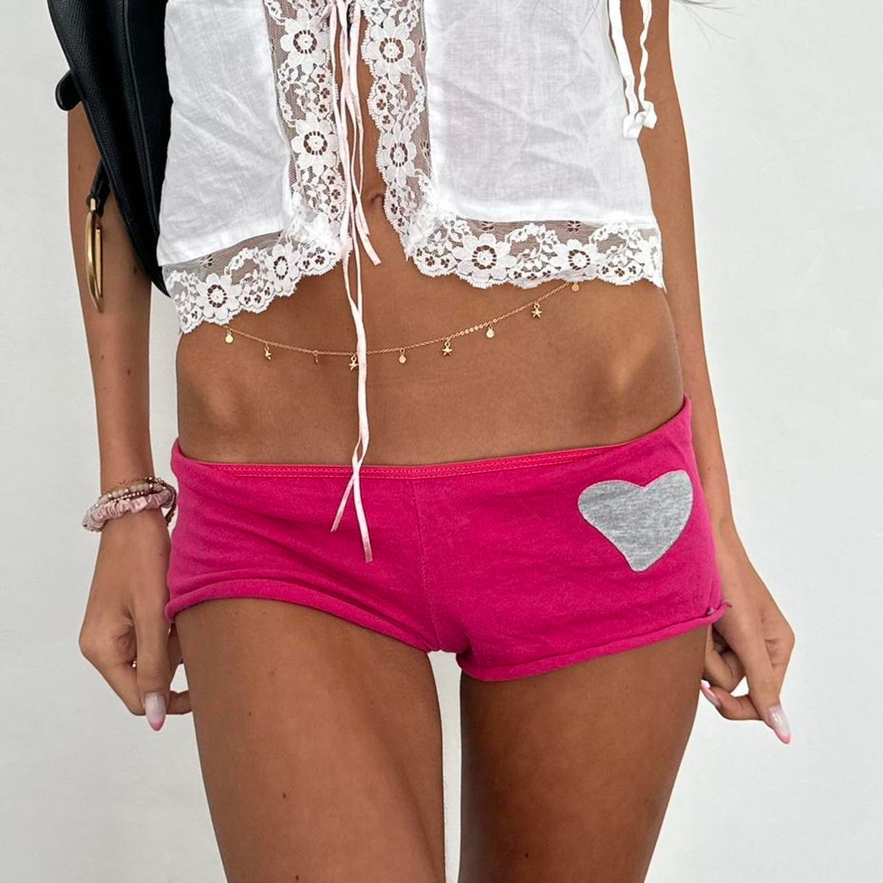 Vintage 2000’s pink and grey heart micro shorts