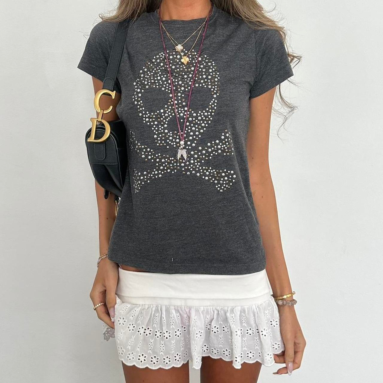 Vintage 00s studded skull and crossbones top