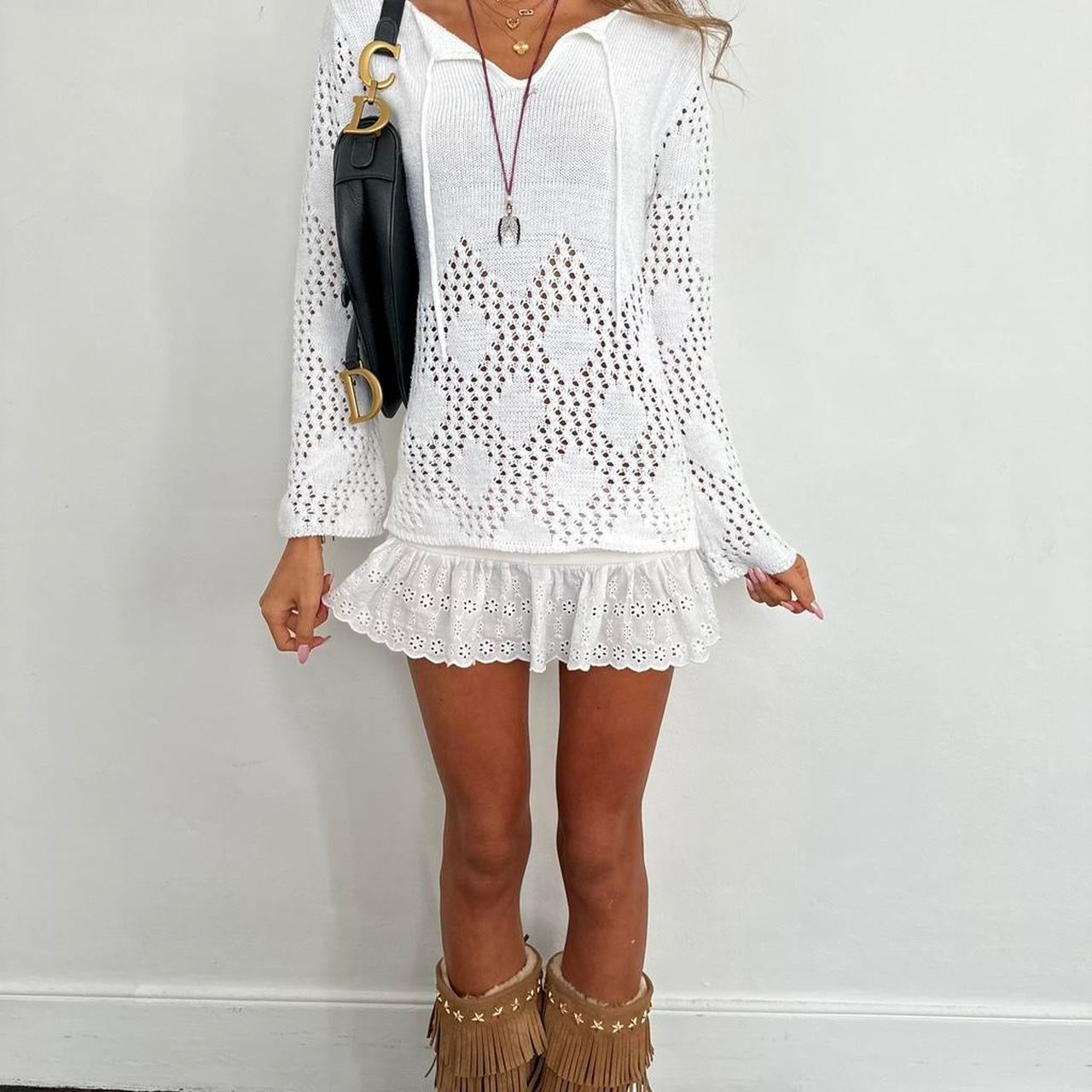 Vintage 2000’s white crochet layering knit top