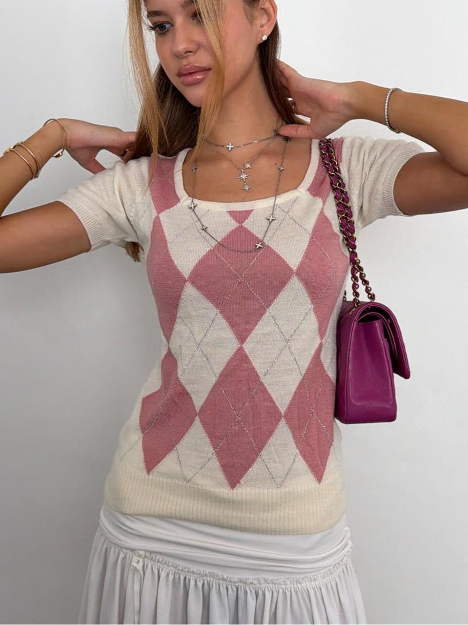 Vintage 2000’s soft cute argyle top
